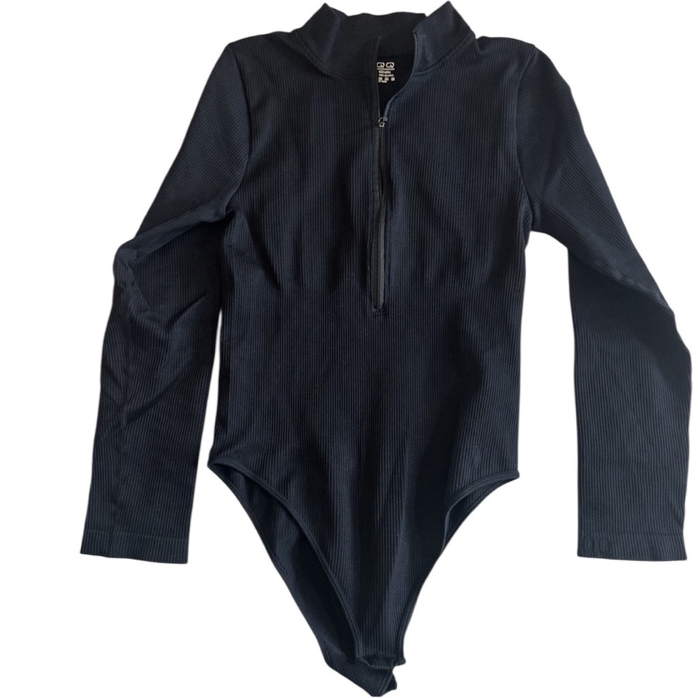 OQQ Women's Bodysuits Sexy Ribbed One-Piece Zip Front Long Sleeve - XL
